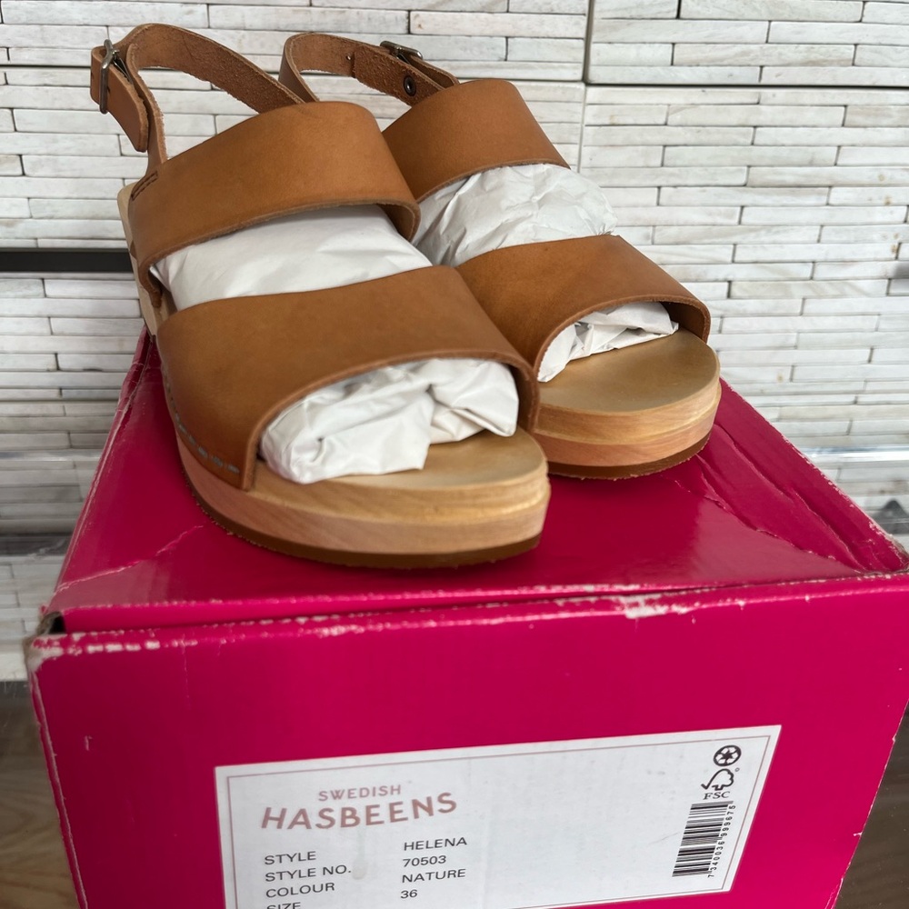 NEW Swedish Hasbeens Women's Tan Platform Sandals // Helena // NWT + Box